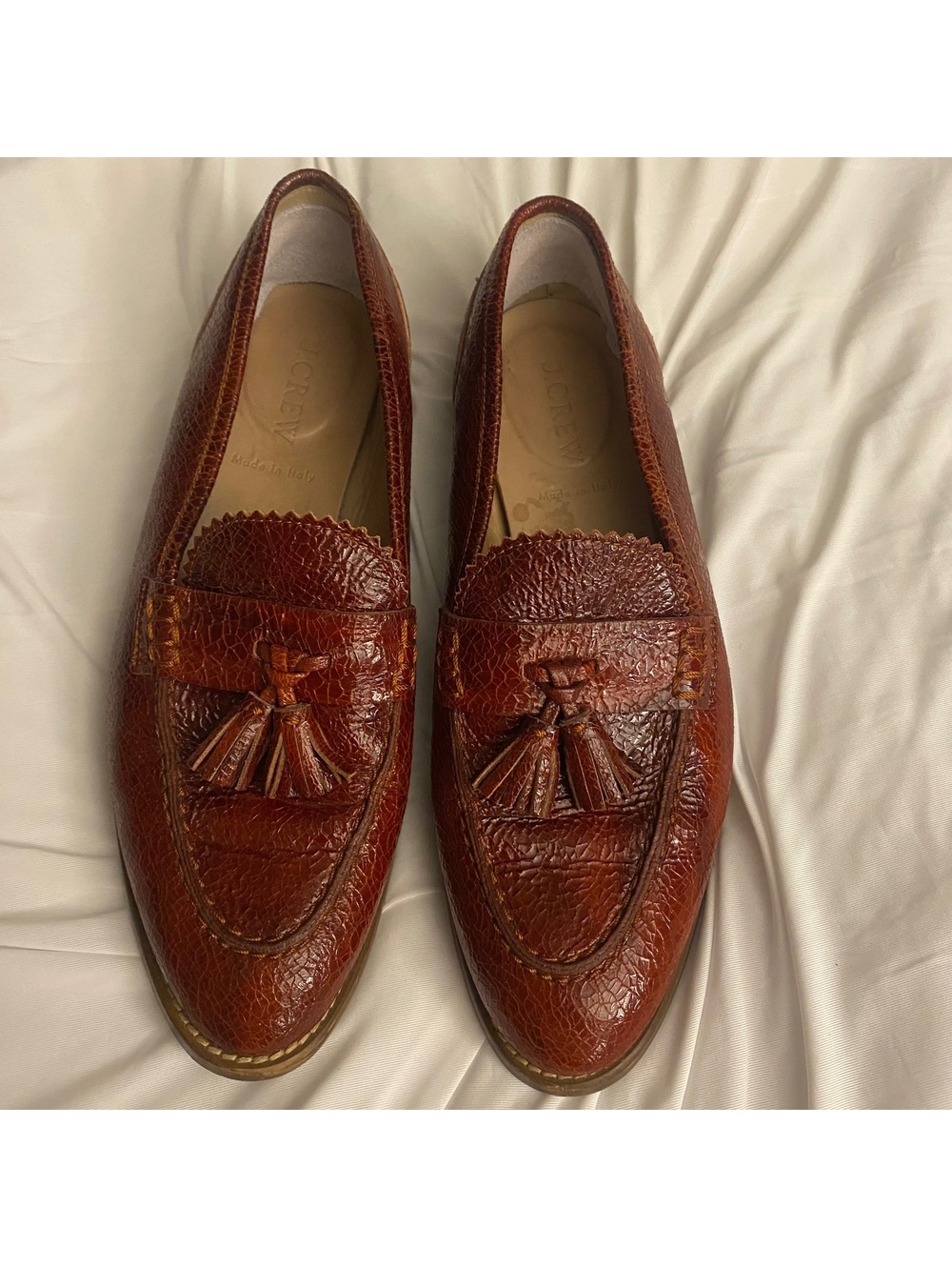 J.Crew Made in Italy Leather Tassel Loafers Women’s 7 Burgundy Brown Vintage